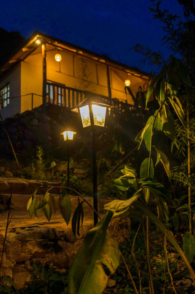 Cottage lit at night