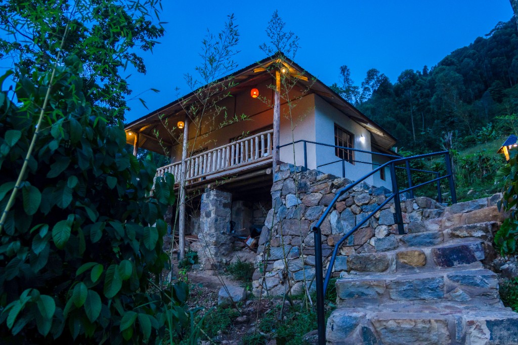 Lodge on forested hillside